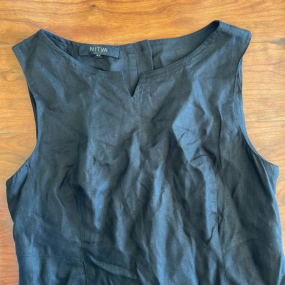 Nitya Black Linen Sleeveless Maxi Dress with Button Details on Back - Picture 6 of 12